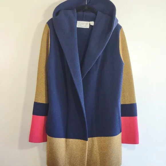 Anthropologie Field Flower Colorblock Wool Sweater Long Cardigan Coat Size Small - Picture 4 of 12